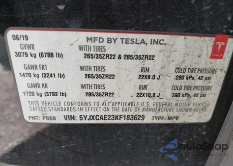2019 Tesla Model X 100D/75D/Long Range из США, поврежденный, VIN 5YJXCAE23KF183629